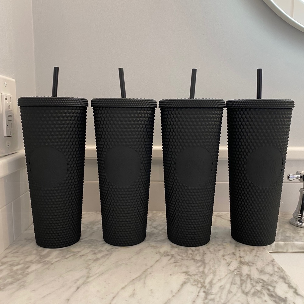 Black studded Starbucks tumblers
